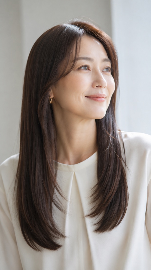 自然な艶のロングストレートの女性